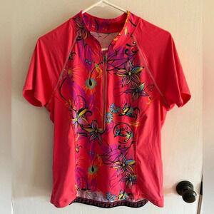 Skirt Sports Convert to Skirt Floral Top Large Athletic Coral Pink Blue Cycling‎